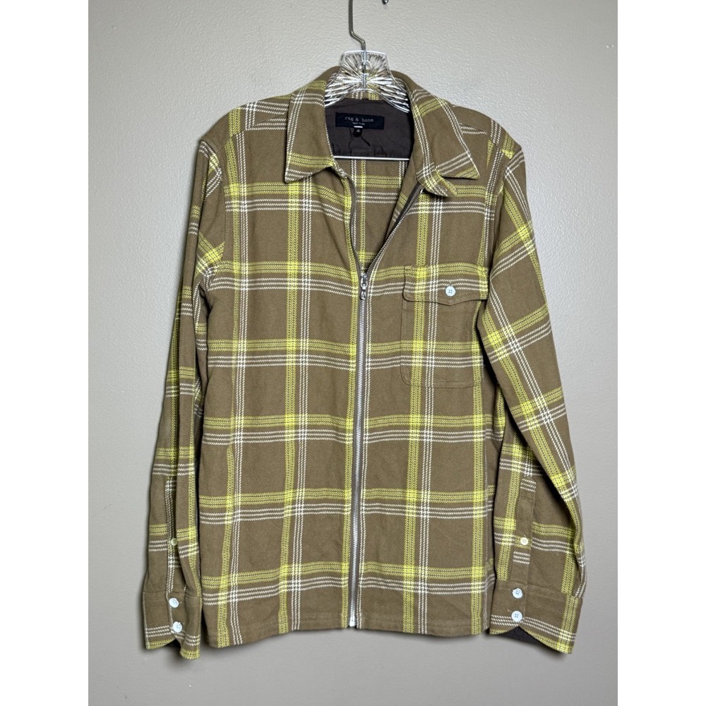 Rag and Bone Men Brown Yellow Plaid Dalton Wool Shirt Jacket M